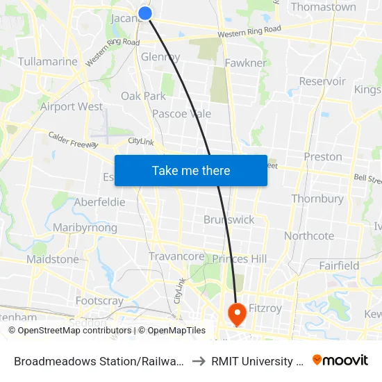 Broadmeadows Station/Railway Cres to RMIT University (City Campus) map