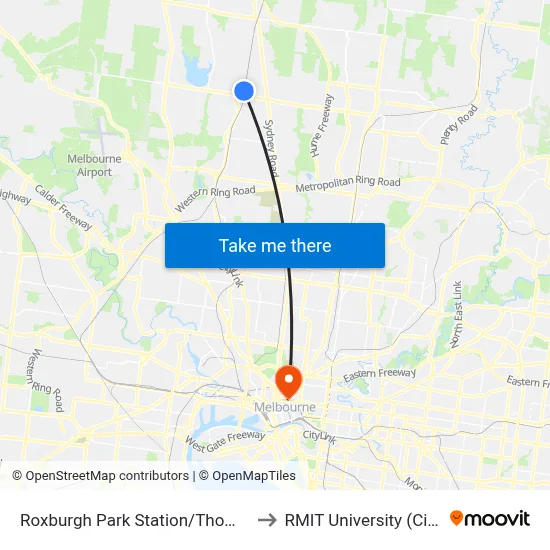Roxburgh Park Station/Thomas Brunton Pde to RMIT University (City Campus) map