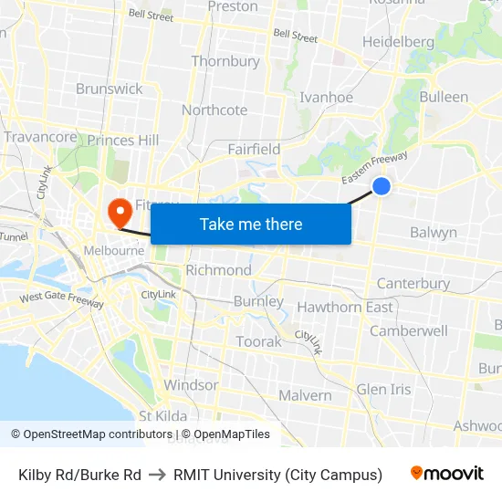 Kilby Rd/Burke Rd to RMIT University (City Campus) map