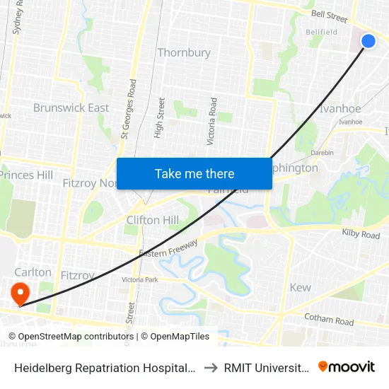 Heidelberg Repatriation Hospital/Edwin St to RMIT University (City Campus) map