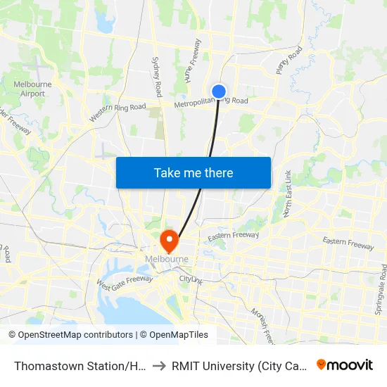 Thomastown Station/High St to RMIT University (City Campus) map
