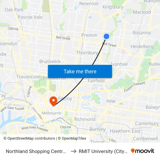 Northland Shopping Centre/Murray Rd to RMIT University (City Campus) map