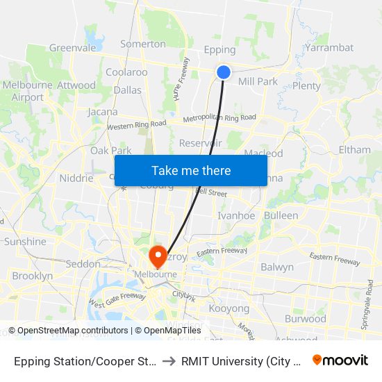 Epping Station/Cooper St (Epping) to RMIT University (City Campus) map