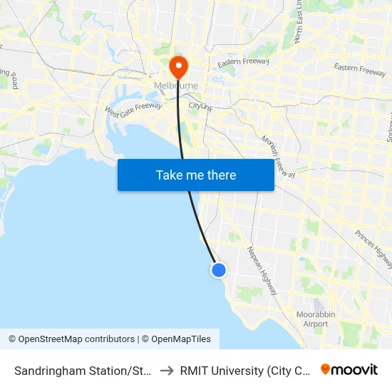 Sandringham Station/Station St to RMIT University (City Campus) map