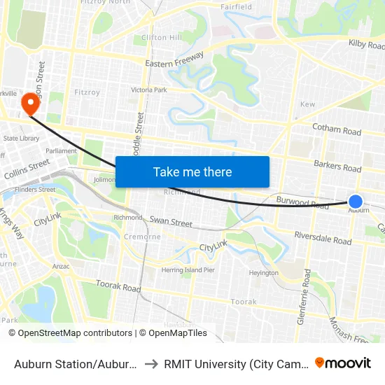 Auburn Station/Auburn Rd to RMIT University (City Campus) map