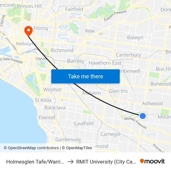 Holmesglen Tafe/Warrigal Rd to RMIT University (City Campus) map