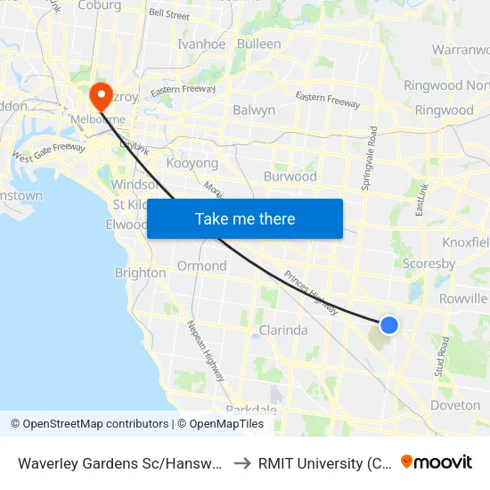 Waverley Gardens Sc/Hansworth St to RMIT University (City Campus) map