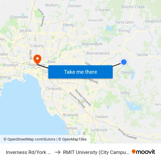 Inverness Rd/York Rd to RMIT University (City Campus) map