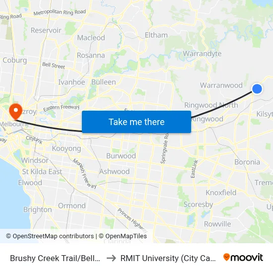 Brushy Creek Trail/Bellara Dr to RMIT University (City Campus) map