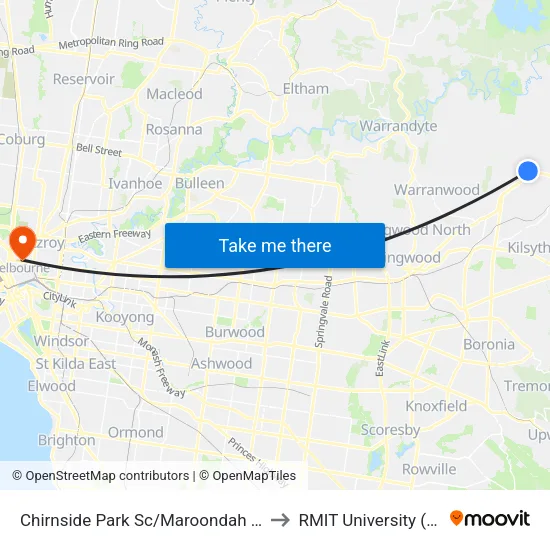 Chirnside Park Sc/Maroondah Hwy to RMIT University (City Campus) map