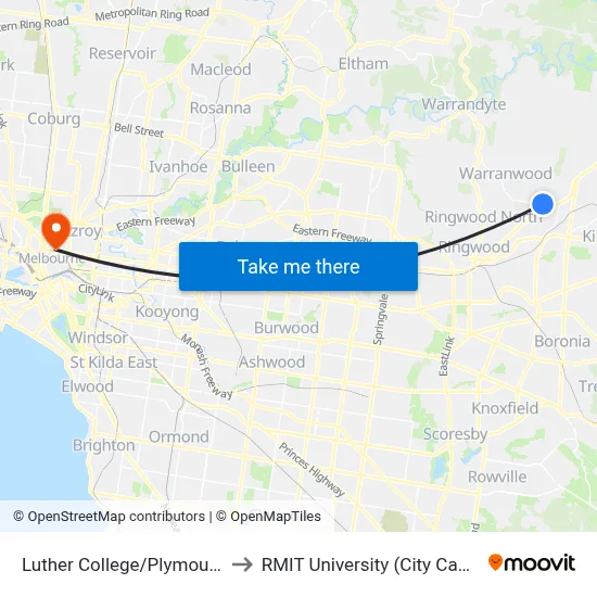 Luther College/Plymouth Rd to RMIT University (City Campus) map