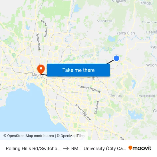 Rolling Hills Rd/Switchback Rd to RMIT University (City Campus) map