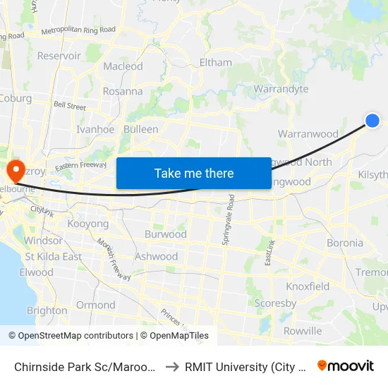 Chirnside Park Sc/Maroondah Hwy to RMIT University (City Campus) map