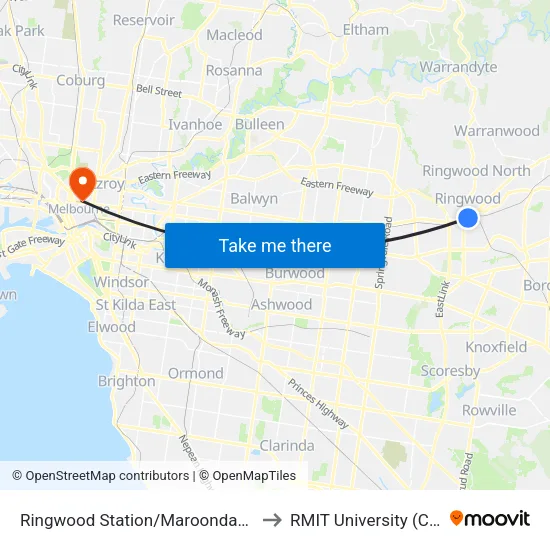 Ringwood Station/Maroondah Hwy to RMIT University (City Campus) map