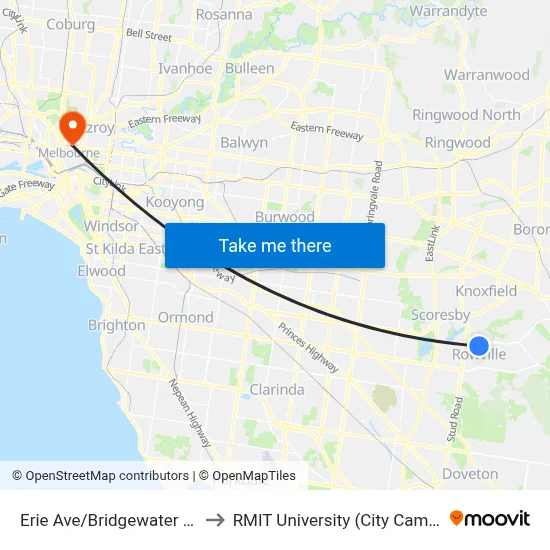 Erie Ave/Bridgewater Way to RMIT University (City Campus) map