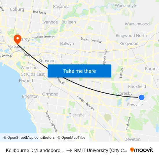 Kellbourne Dr/Landsborough Ave to RMIT University (City Campus) map