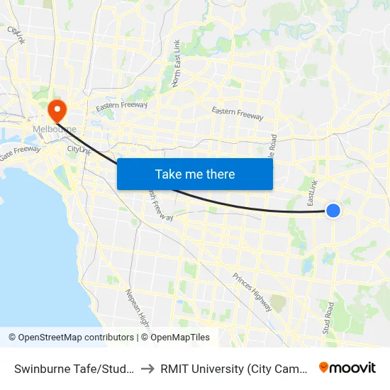 Swinburne Tafe/Stud Rd to RMIT University (City Campus) map