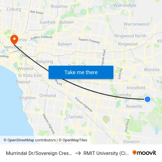 Murrindal Dr/Sovereign Crest Bvd to RMIT University (City Campus) map