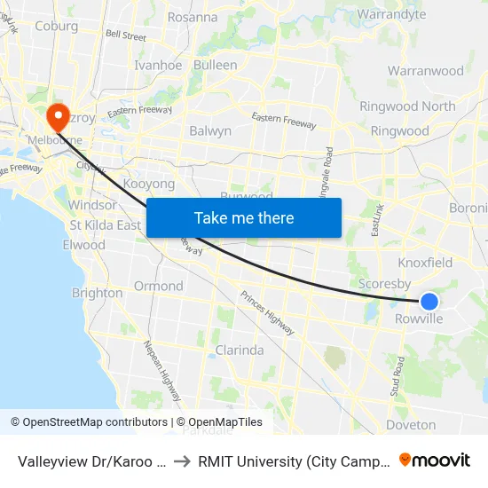 Valleyview Dr/Karoo Rd to RMIT University (City Campus) map