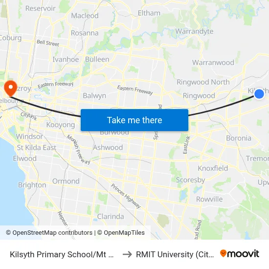 Kilsyth Primary School/Mt Dandenong Rd to RMIT University (City Campus) map
