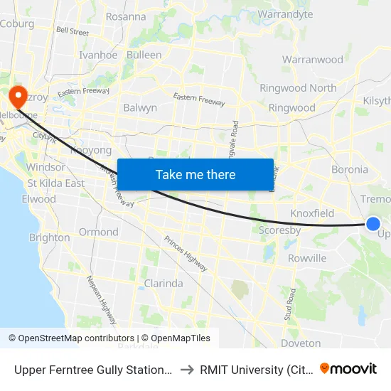 Upper Ferntree Gully Station/Burwood Hwy to RMIT University (City Campus) map