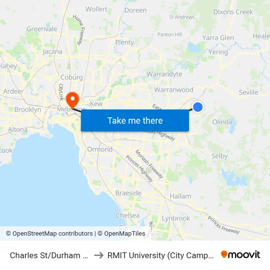 Charles St/Durham Rd to RMIT University (City Campus) map