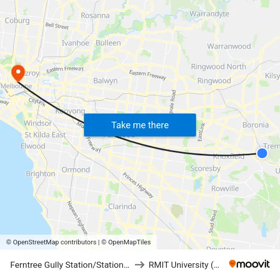 Ferntree Gully Station/Station St to RMIT University (City Campus) map