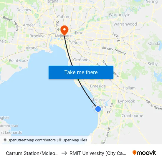 Carrum Station/Mcleod Rd to RMIT University (City Campus) map