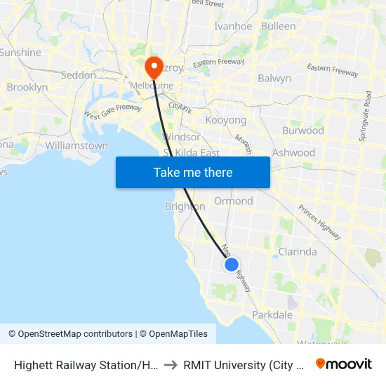 Highett Railway Station/Highett Rd to RMIT University (City Campus) map