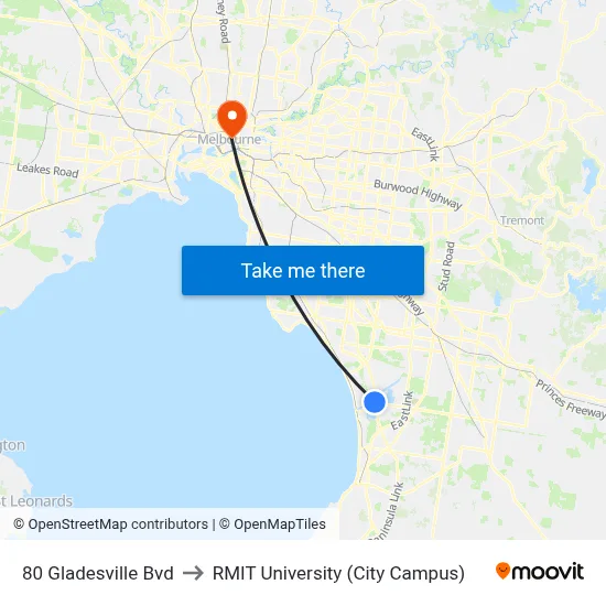 80 Gladesville Bvd to RMIT University (City Campus) map