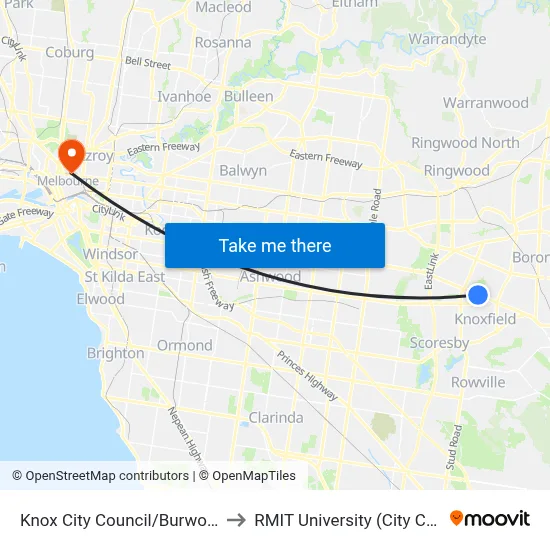 Knox City Council/Burwood Hwy to RMIT University (City Campus) map
