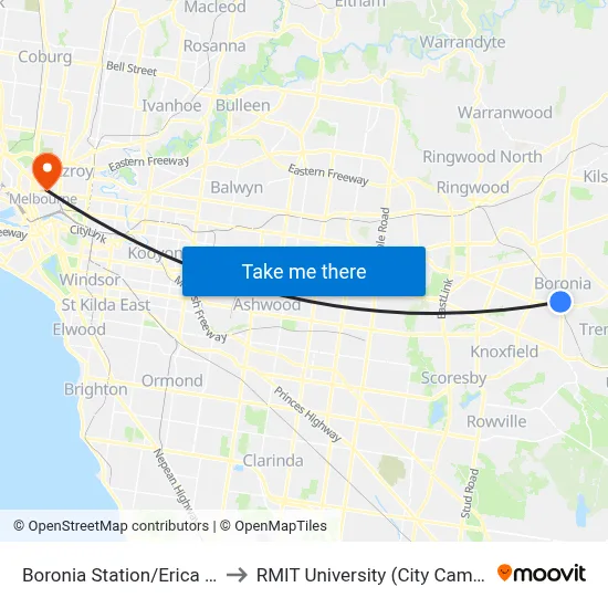 Boronia Station/Erica Ave to RMIT University (City Campus) map
