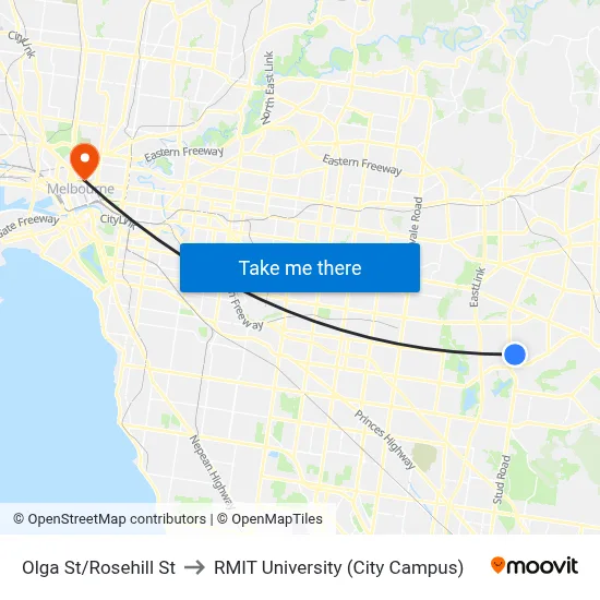 Olga St/Rosehill St to RMIT University (City Campus) map