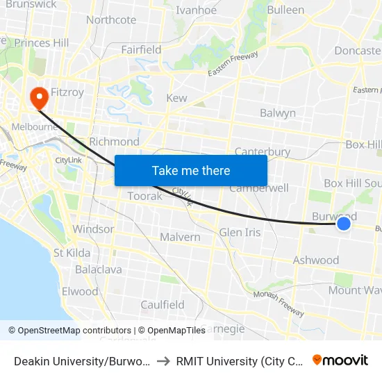 Deakin University/Burwood Hwy to RMIT University (City Campus) map