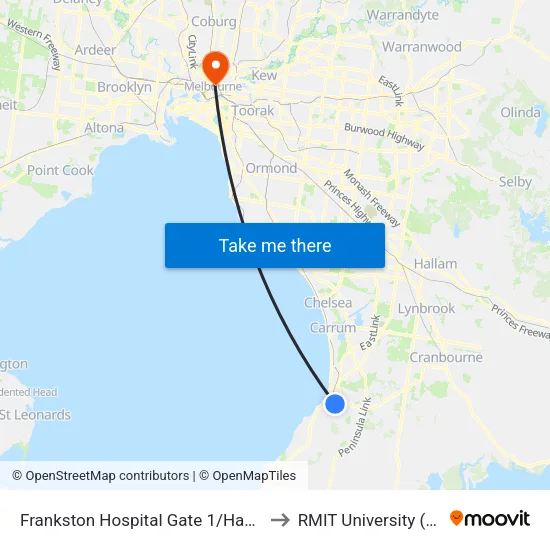 Frankston Hospital Gate 1/Hastings Rd to RMIT University (City Campus) map