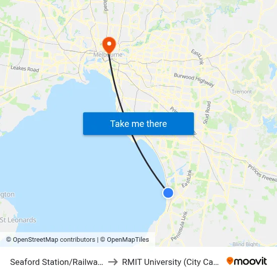 Seaford Station/Railway Pde to RMIT University (City Campus) map