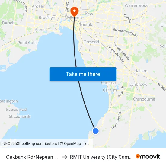 Oakbank Rd/Nepean Hwy to RMIT University (City Campus) map