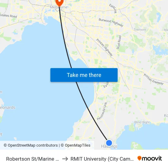 Robertson St/Marine Pde to RMIT University (City Campus) map