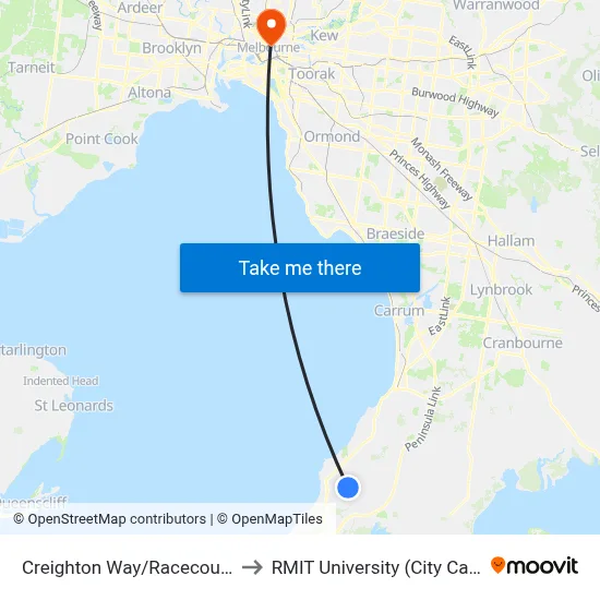 Creighton Way/Racecourse Rd to RMIT University (City Campus) map