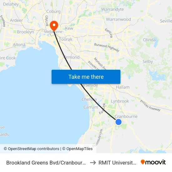 Brookland Greens Bvd/Cranbourne-Frankston Rd to RMIT University (City Campus) map