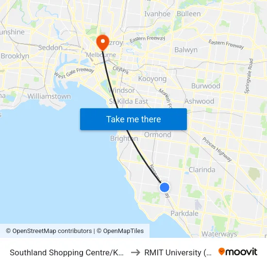 Southland Shopping Centre/Karen St to RMIT University (City Campus) map