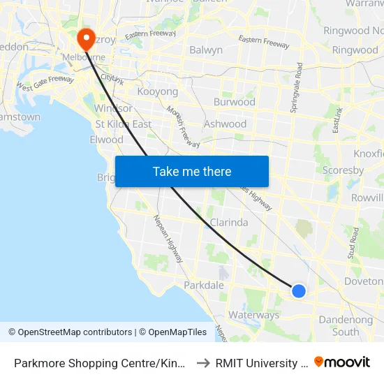 Parkmore Shopping Centre/Kingsclere Ave to RMIT University (City Campus) map
