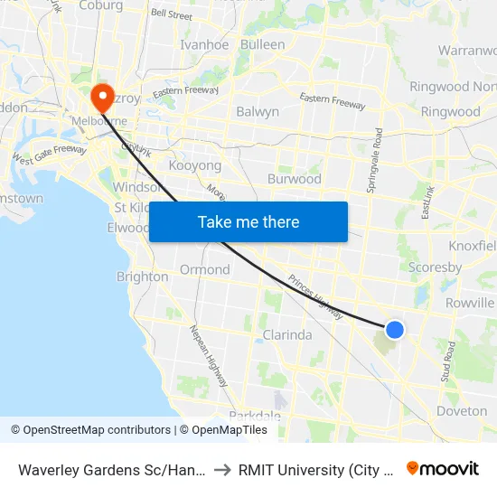 Waverley Gardens Sc/Hansworth St to RMIT University (City Campus) map