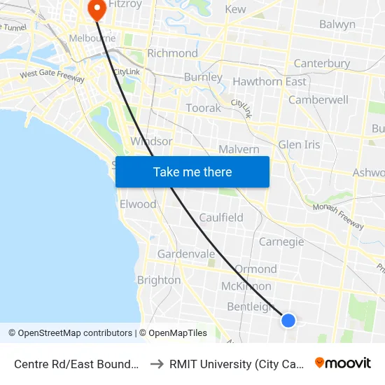 Centre Rd/East Boundary Rd to RMIT University (City Campus) map