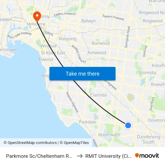 Parkmore Sc/Cheltenham Rd to RMIT University (City Campus) map