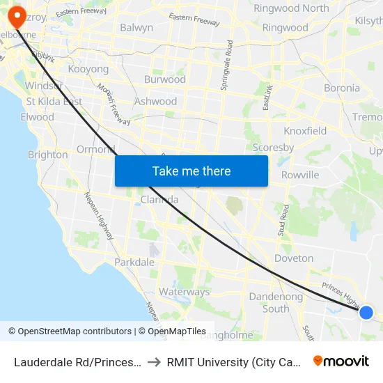 Lauderdale Rd/Princes Hwy to RMIT University (City Campus) map
