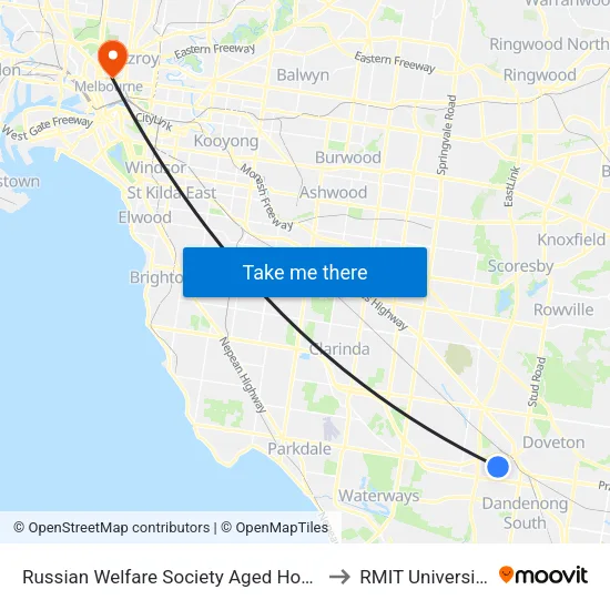 Russian Welfare Society Aged Home/Morwell Ave to RMIT University (City Campus) map