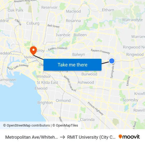 Metropolitan Ave/Whitehorse Rd to RMIT University (City Campus) map