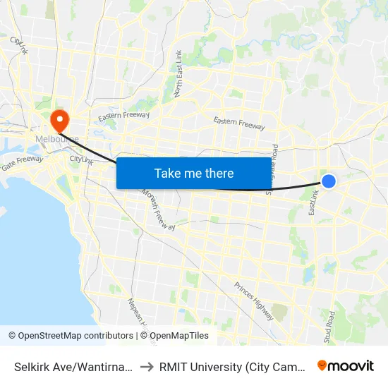 Selkirk Ave/Wantirna Rd to RMIT University (City Campus) map