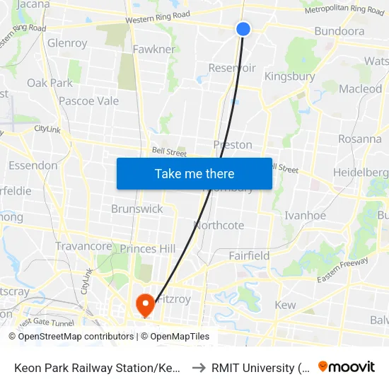 Keon Park Station/Keon Pde to RMIT University (City Campus) map